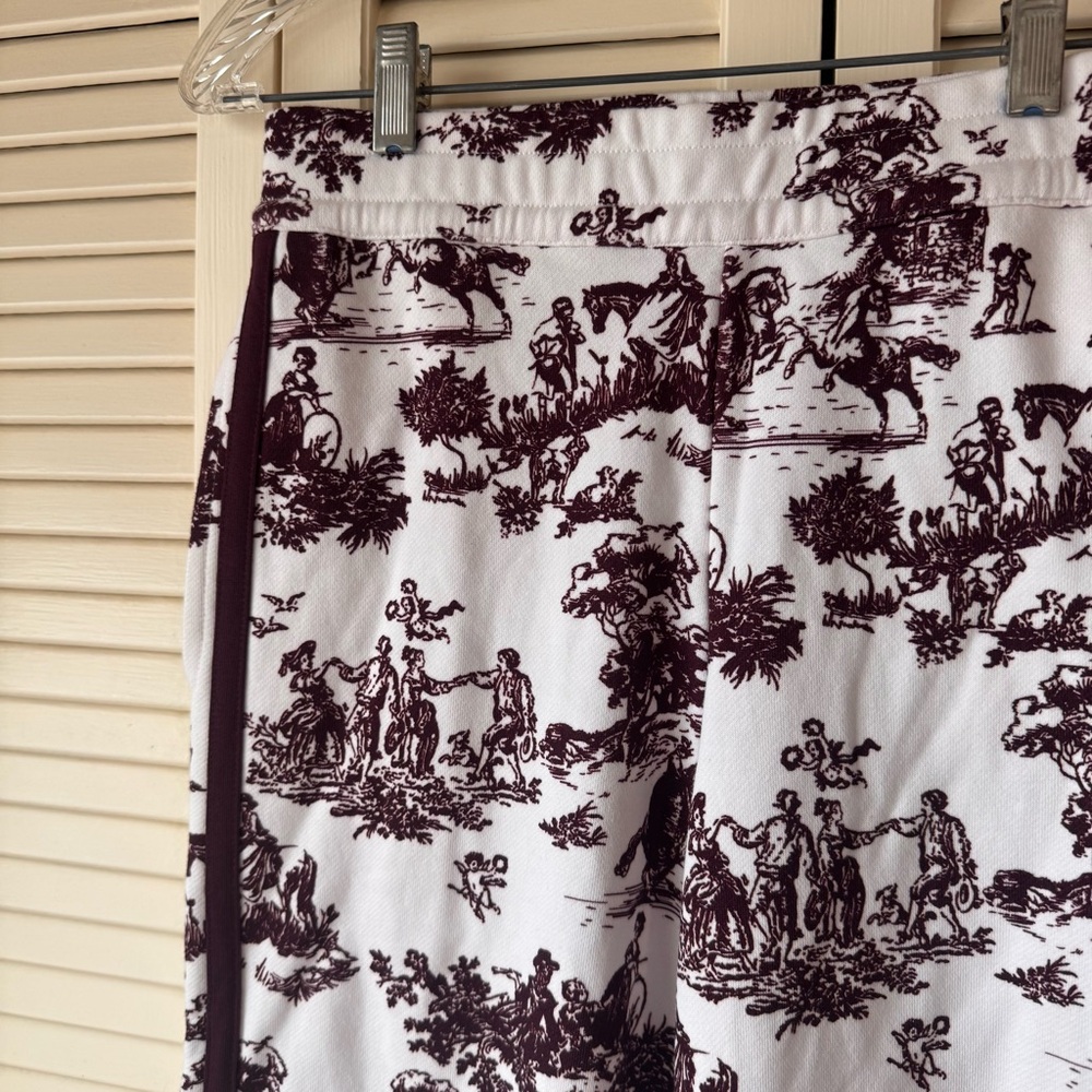 Carbon38 // maroon, white horse toile print wide leg sweatpants size XS fb1 - Picture 4 of 11